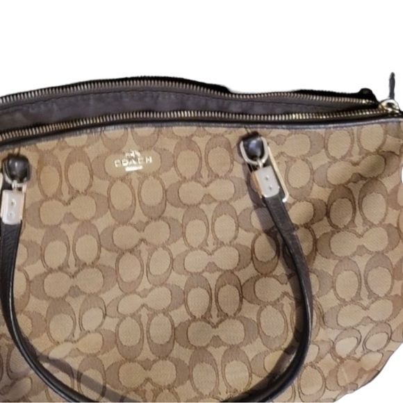 SOLD Coach Shoulder Bag Brown and Tan Signature Leather and Canvas Monogram - Picture 4 of 12